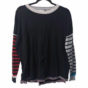 Zaket & Plover Spliced Sweater M Striped Pullover Black Red Blue Cotton Cashmere